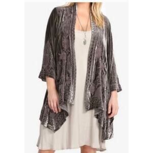 Johnny Was Daniella crushed velvet  embroidered draped open front cardigan large